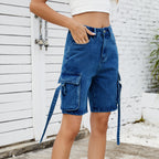 Street hipster washed denim five-point shorts