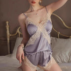 Lace suspender pajamas shorts set
