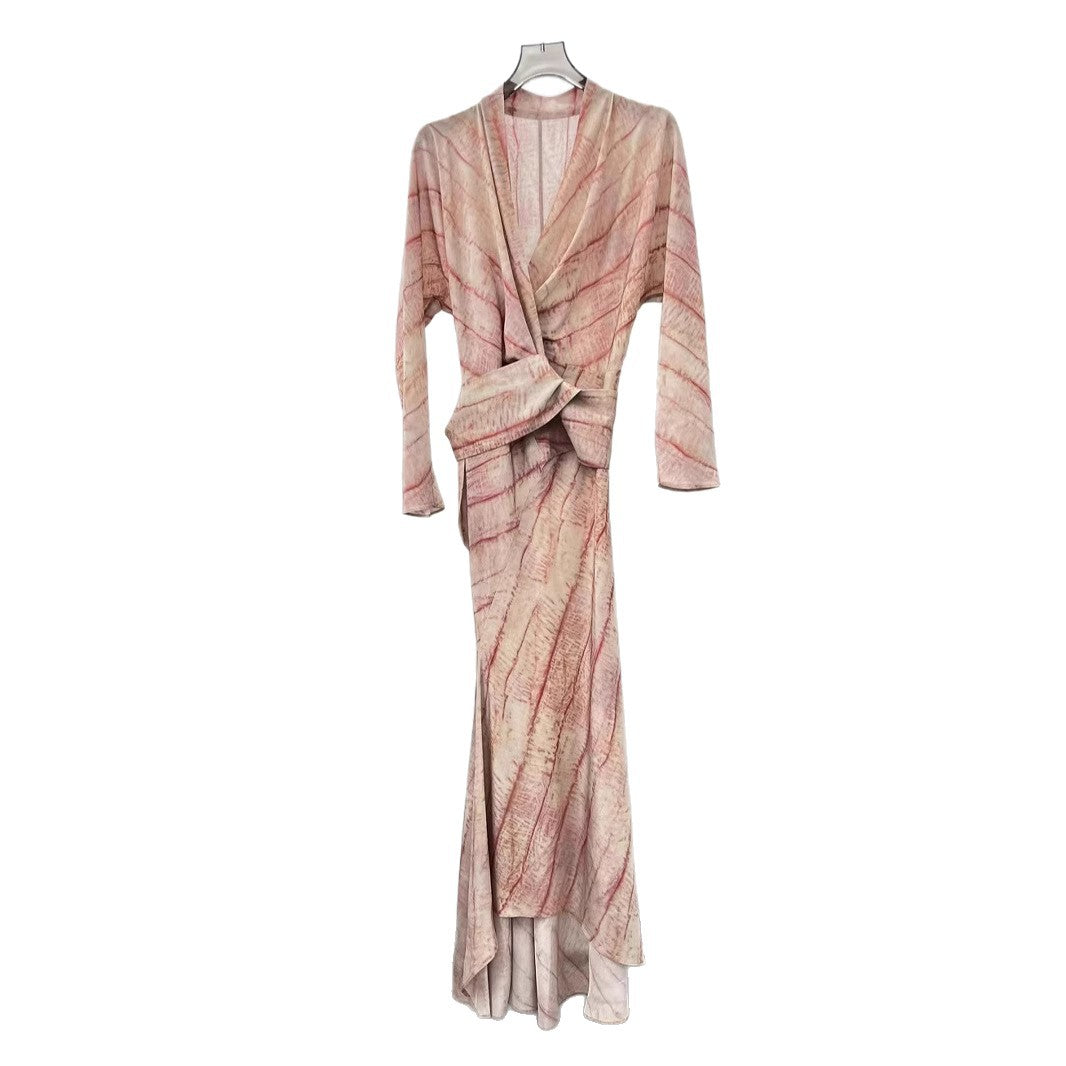 Lace up slim fit silk mulberry silk dress