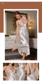 Lace edge suspender slim fit elegant long nightdress