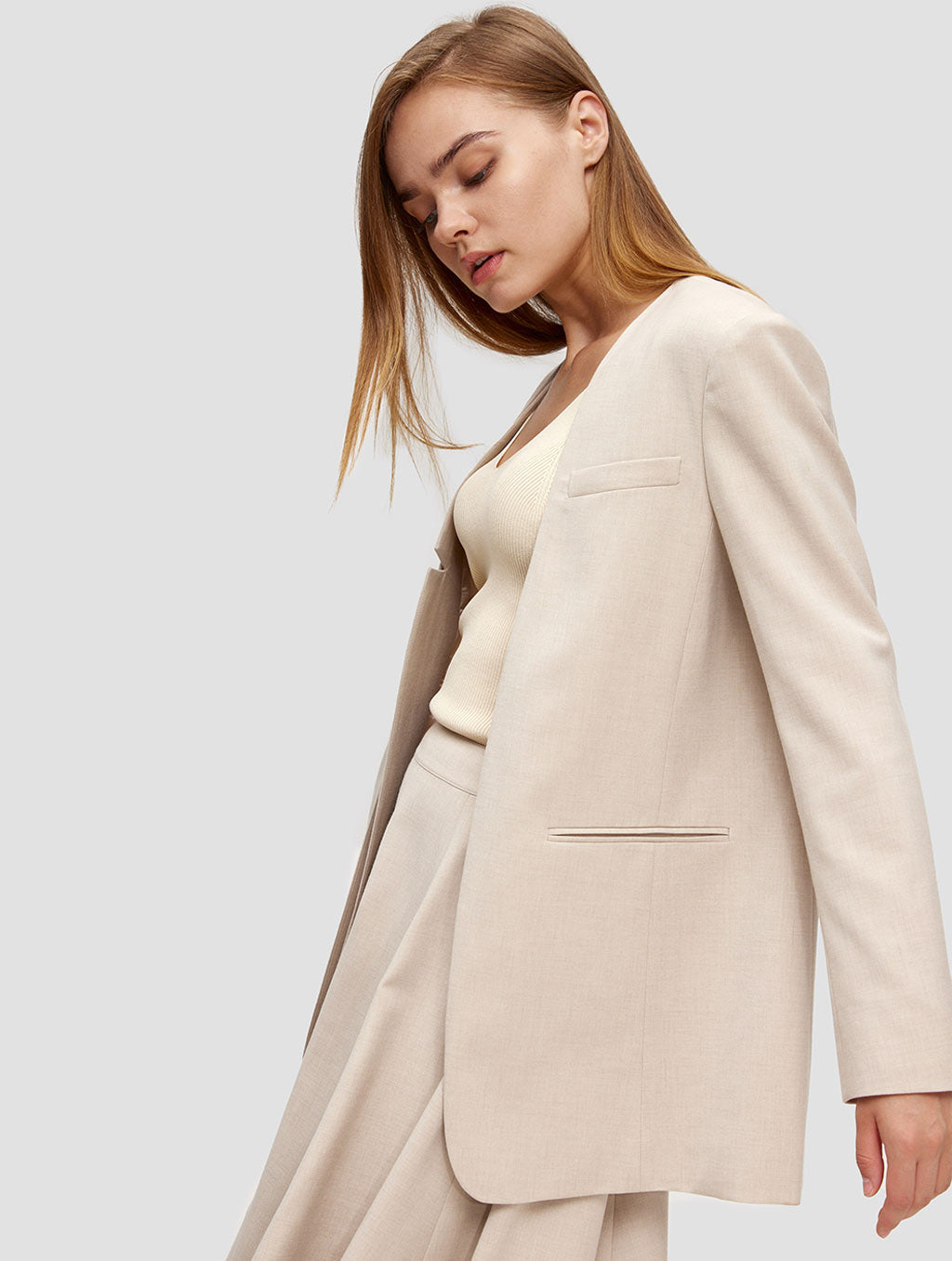 Open-front blazer - side- beige