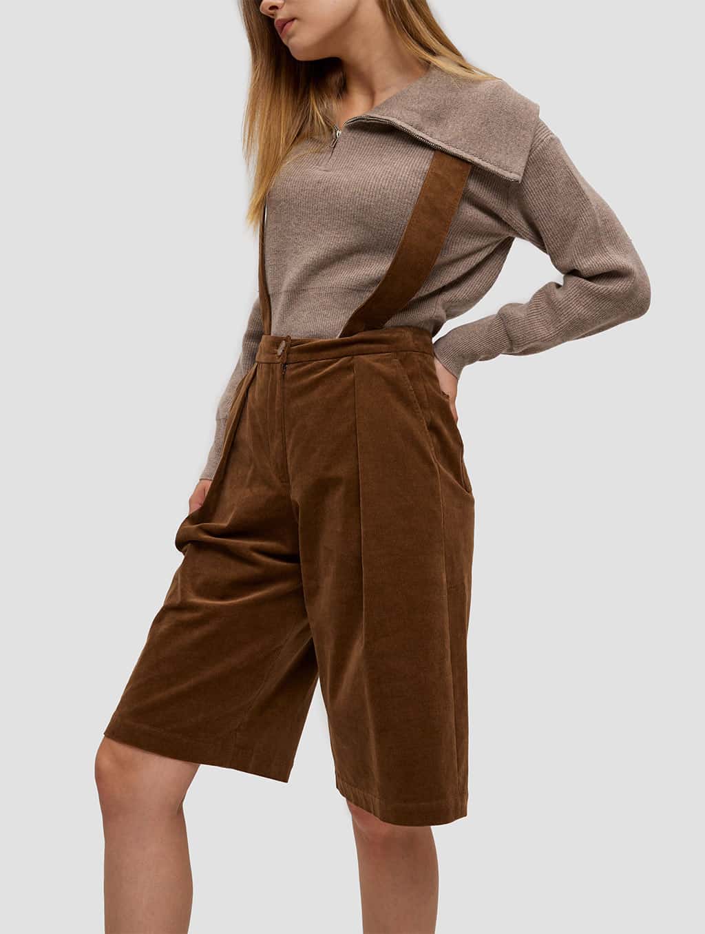 Overall Shorts - side- brown