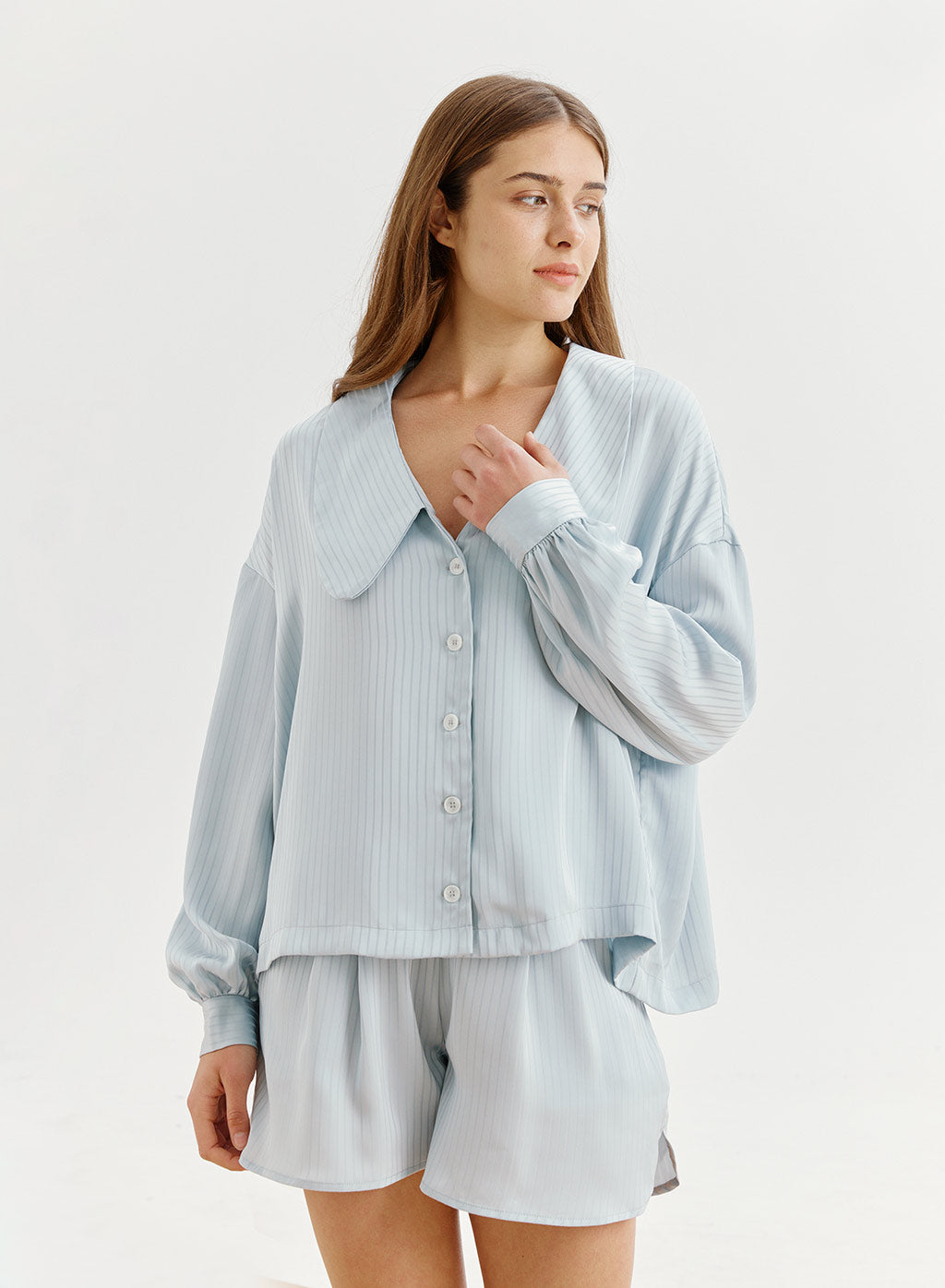 Oversized Collar Striped Shirt