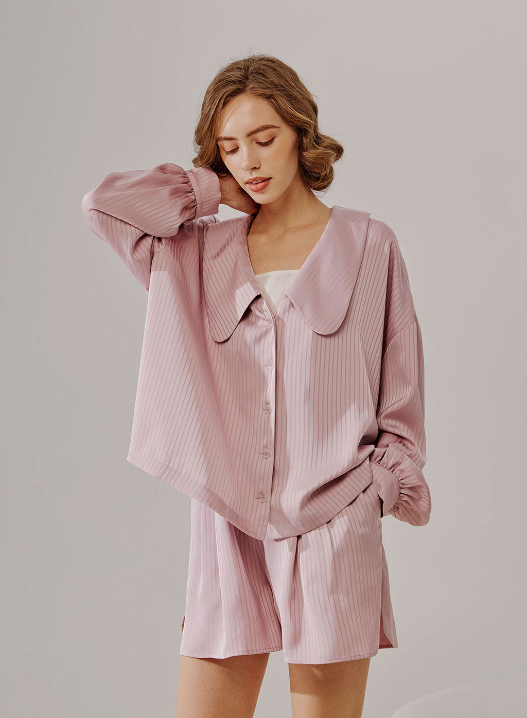 Oversized Collar Striped Shirt