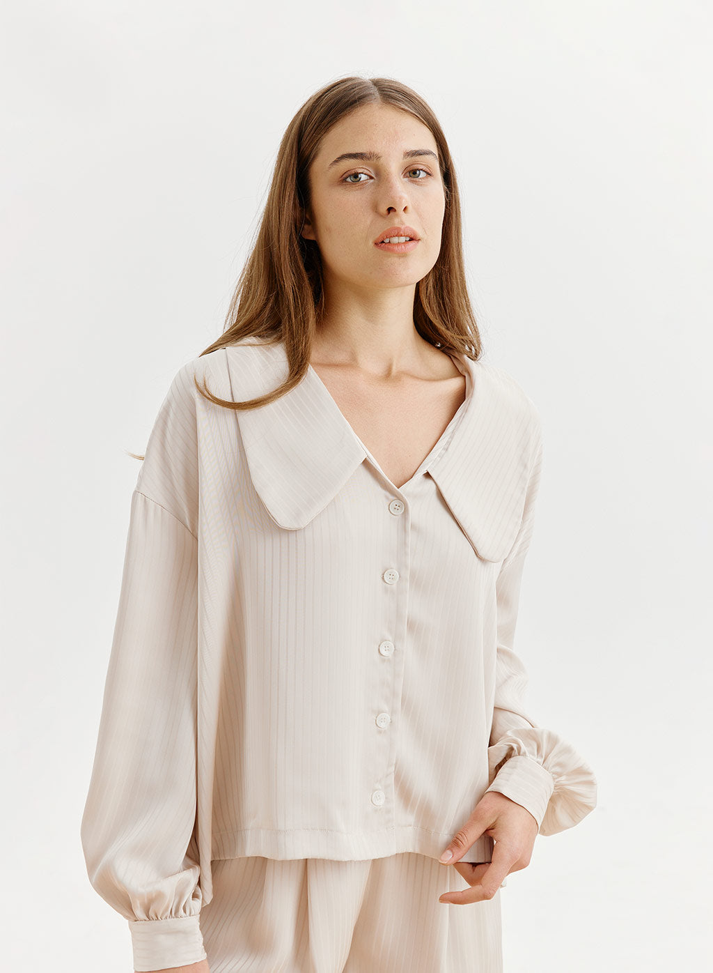 Oversized Collar Striped Shirt