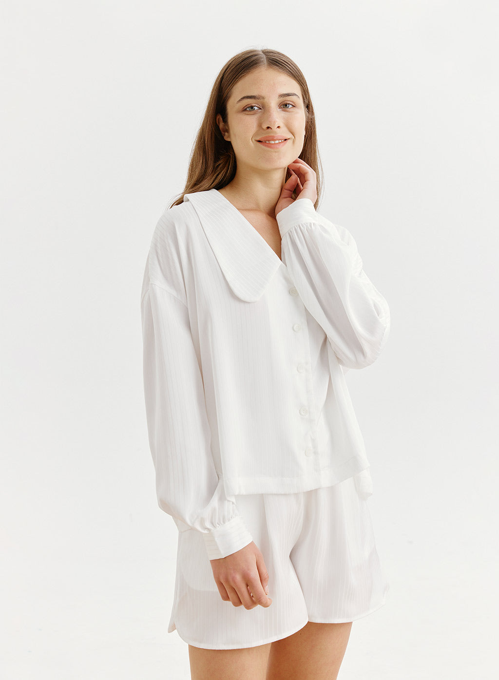 Oversized Collar Striped Shirt