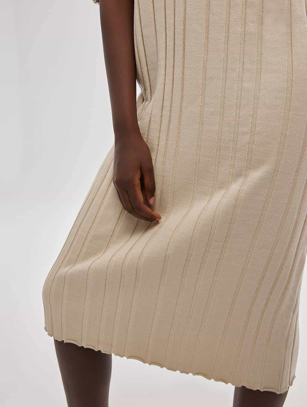 Pleated Sweater Dress With Spread Collar