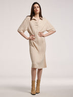 Pleated Sweater Dress With Spread Collar