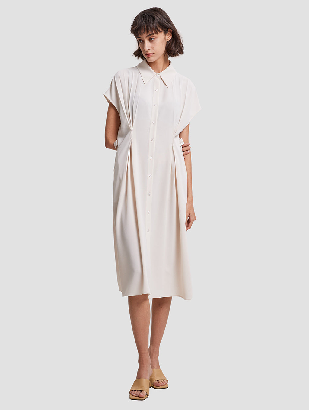 Pleated Waist Shirt Dress