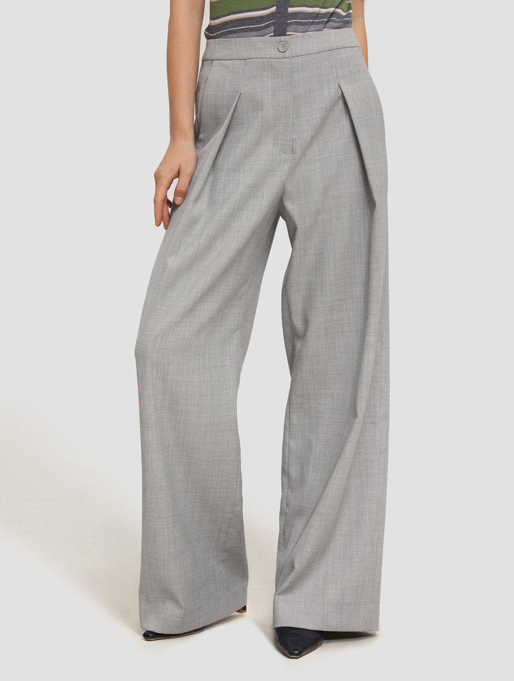 Pleated Wide Leg Pant-positive-gray