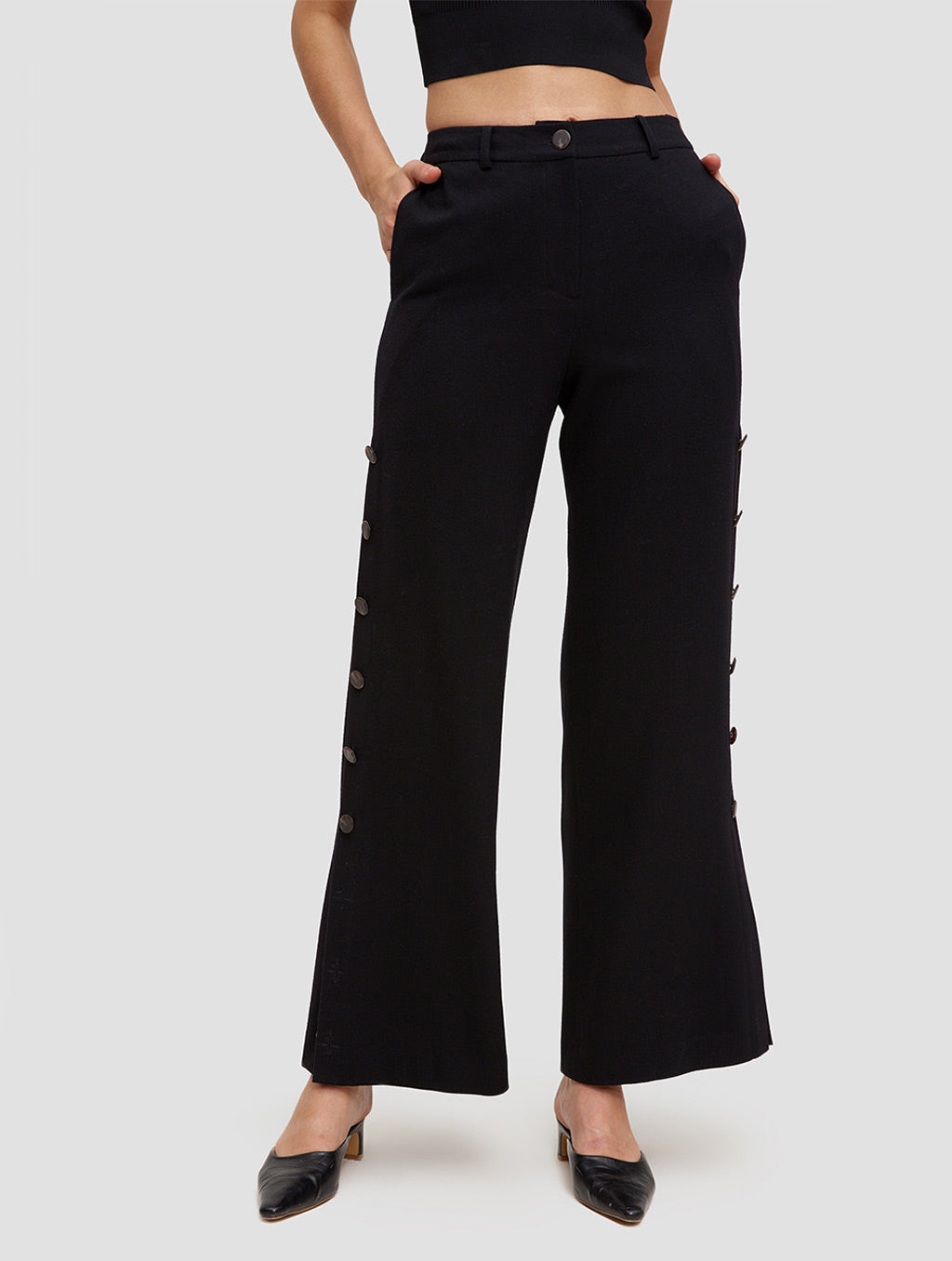 Side Buttoned Trousers-positive-black