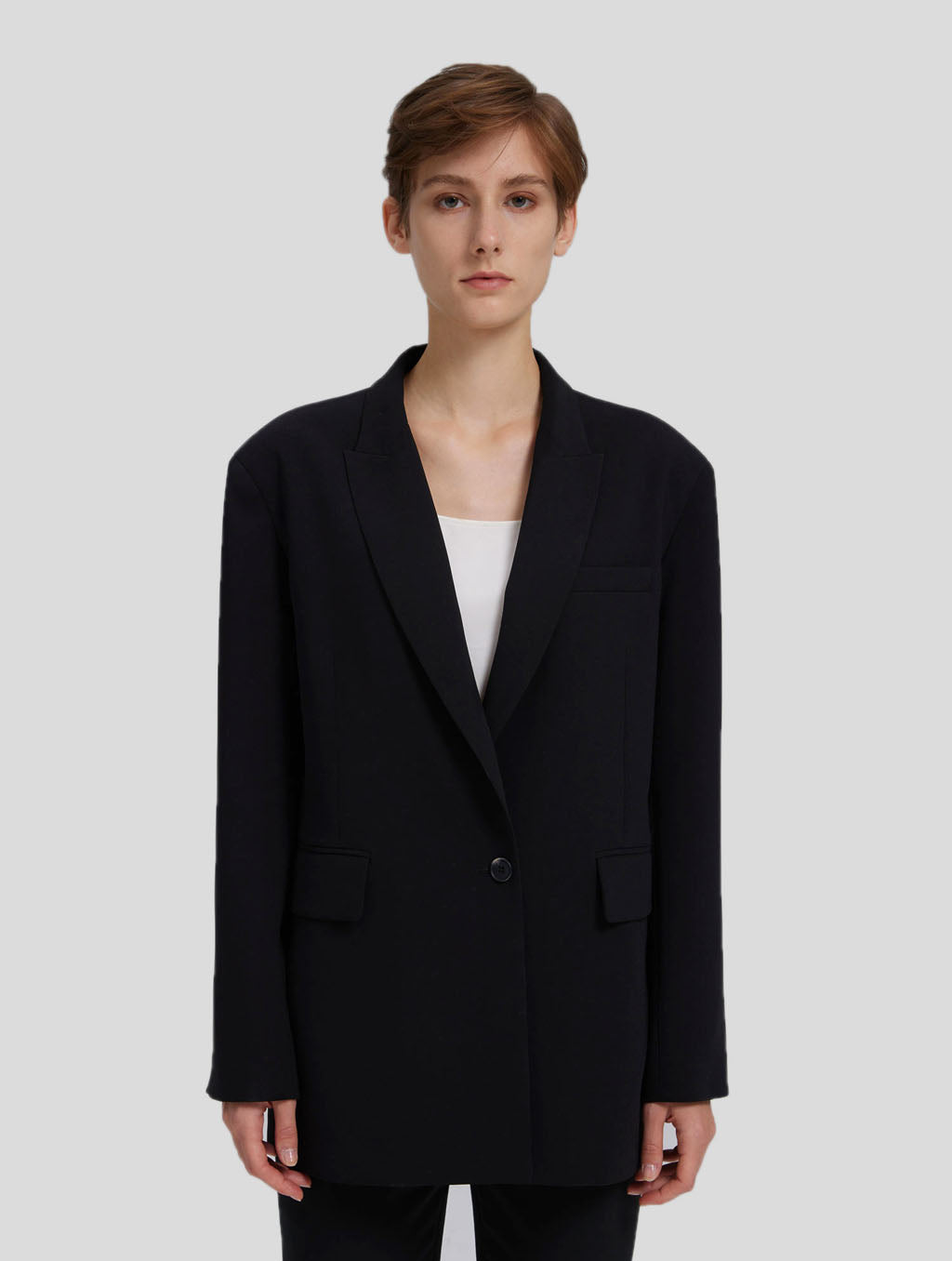 Single Breasted Twill Black Blazer-positive-Black1