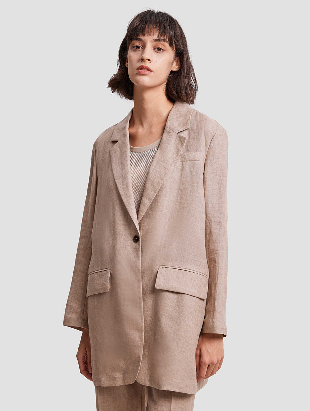 Single-button Casual Blazer-positive-cherry pepper.
