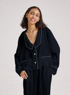 Statement Collar Cropped Pajama Top