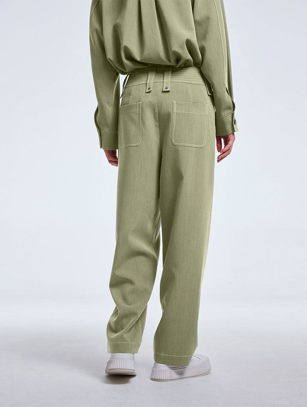 Straight Pants with Stitched Waist