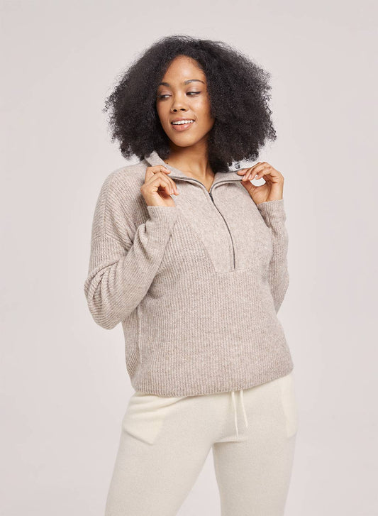 Zip High Neck Ribbed Sweater
