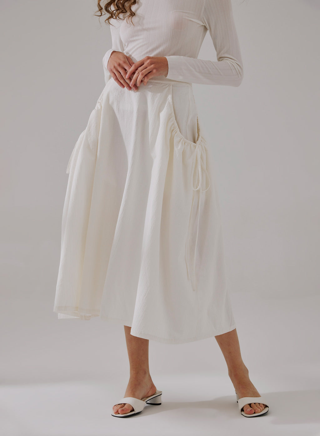 Drawstring Pleated Midi Skirt
