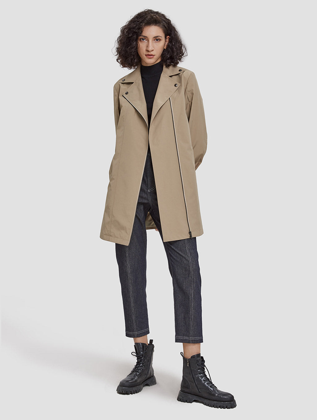 Thigh-length Belted Windbreaker