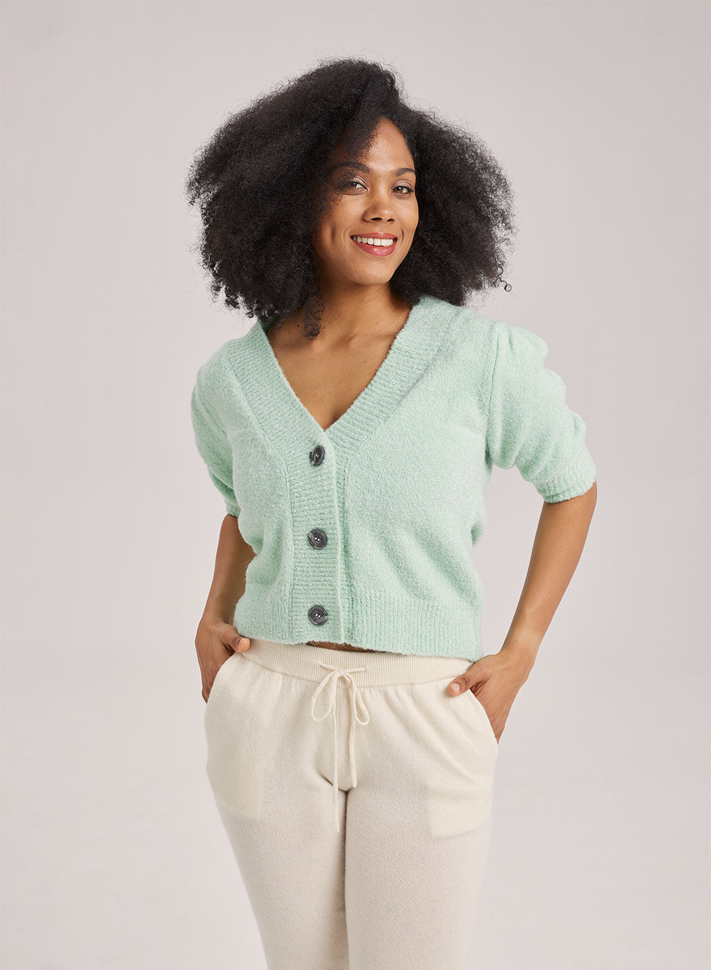 V-Neck Cropped Cardigan