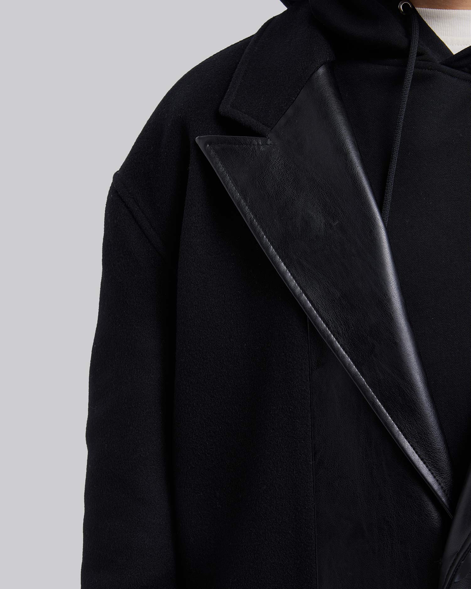 Wool &Faux-Leather Panel Coat