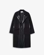 Wool &Faux-Leather Panel Coat