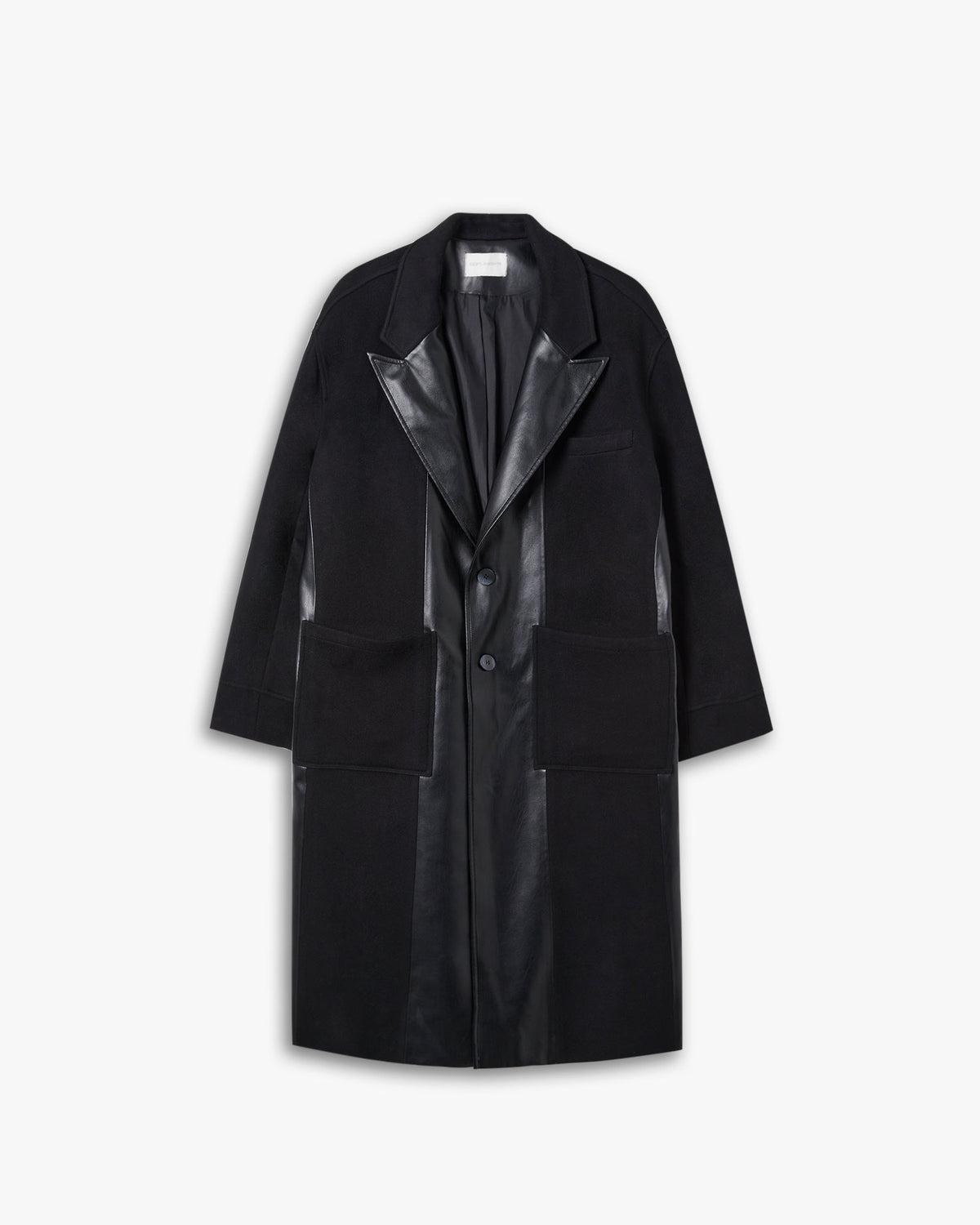 Wool &Faux-Leather Panel Coat