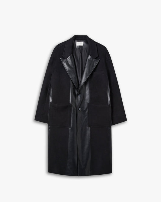 Wool &Faux-Leather Panel Coat