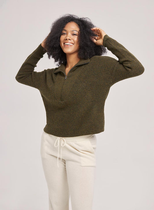 Zip High Neck Ribbed Sweater