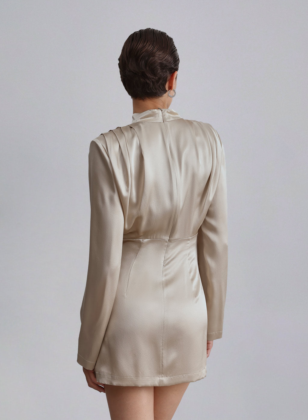 Long Sleeves Pleated Silk Dress image 1