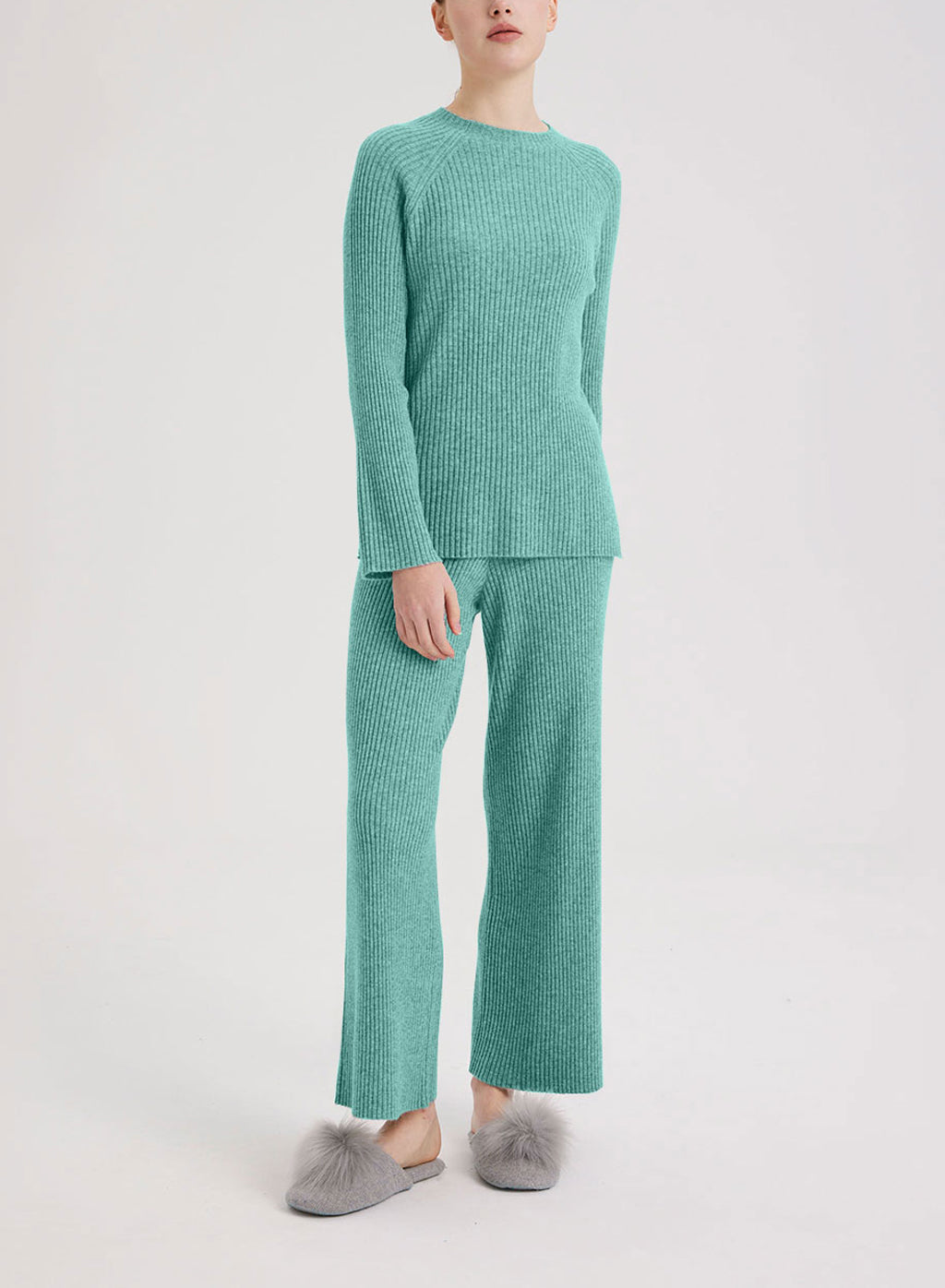 Camel Hair Leisure Rib-Knit Set - Bright Blue, L image