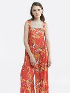 Square Neck Floral Jumpsuit - Salmon, S image