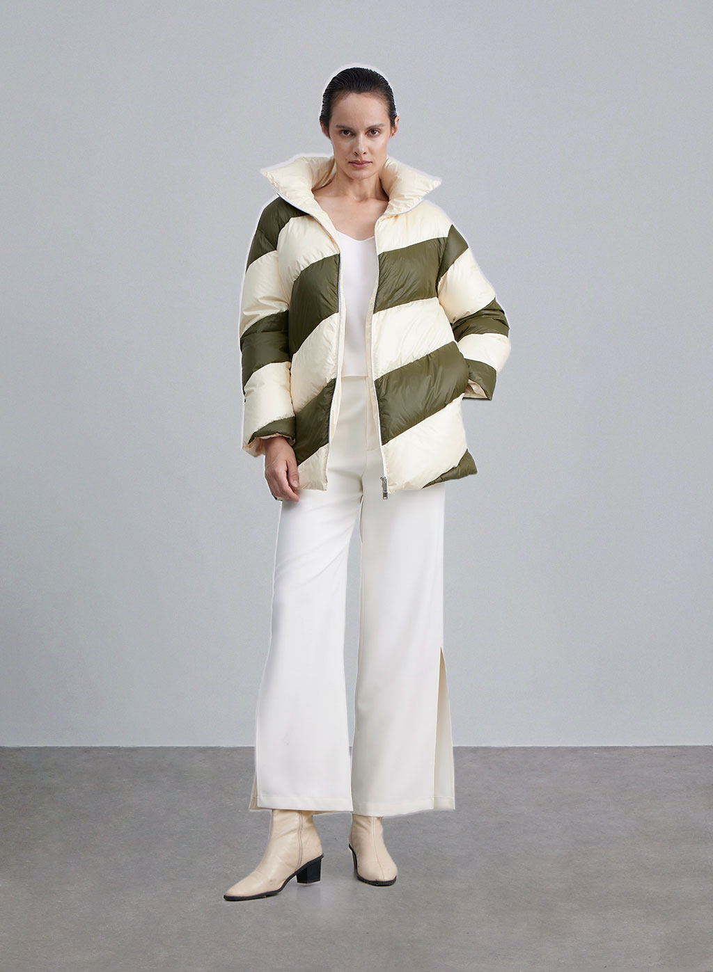 Contrast Color Strips Zip Puffer image 0