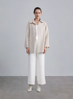 Drop Shoulder Buttoned Front Wool Coat - Ecru White, S image