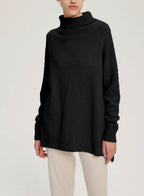 Ribbed-Trim Funnel-Neck Wool-Cashmere Sweater - Black, M image