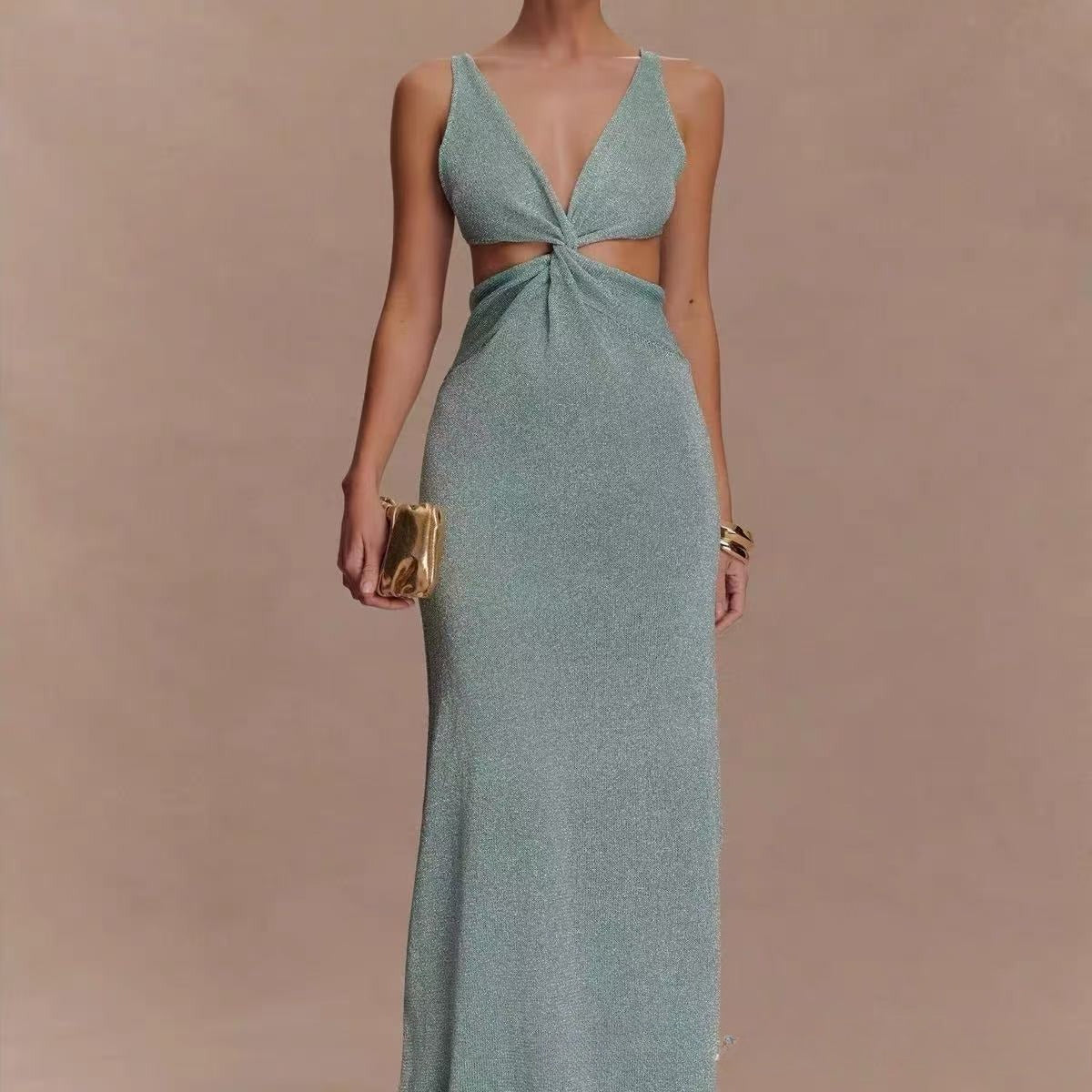 V-neck kink vest long skirt