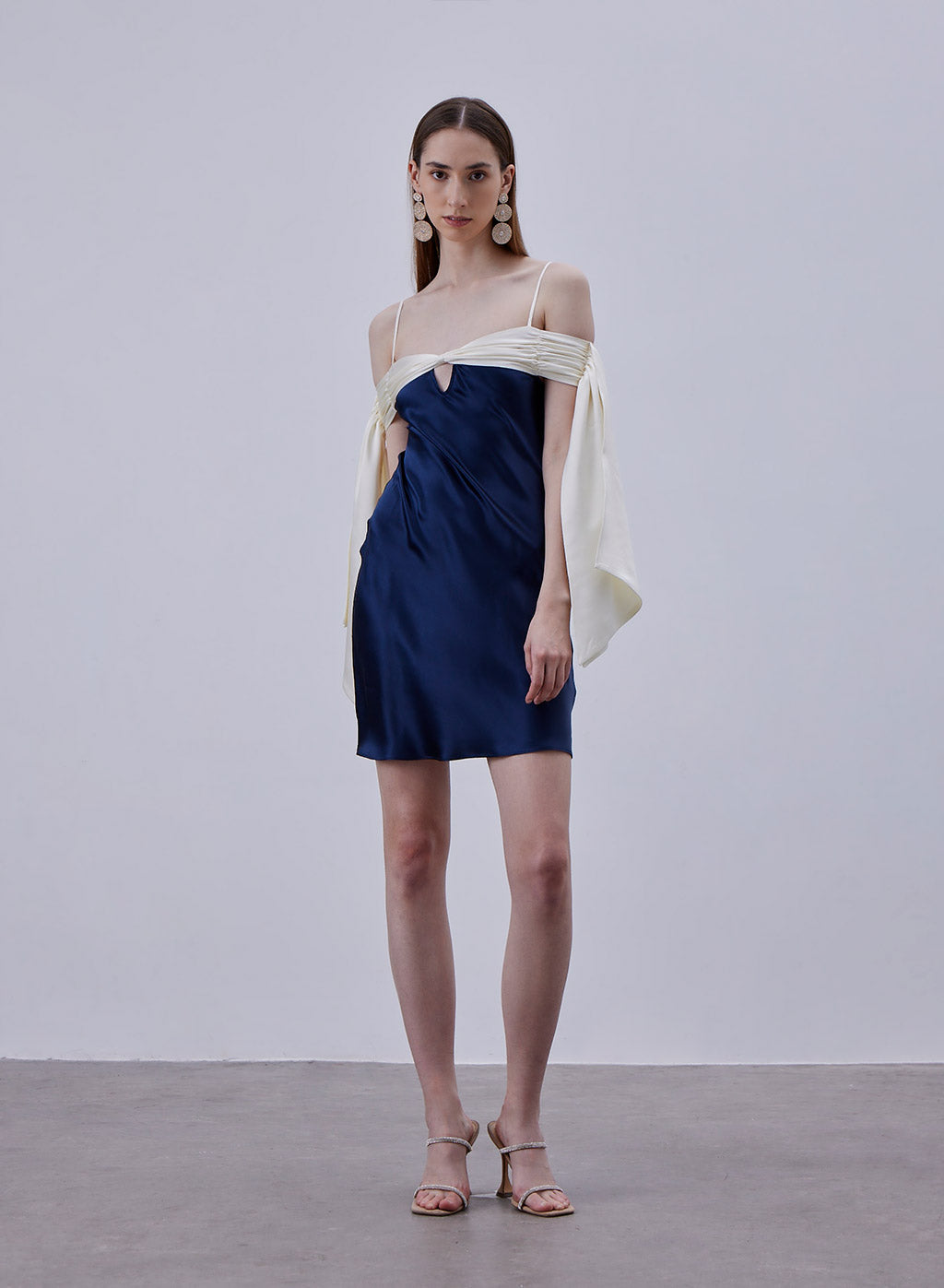 Draped Lace Silk Slip Mini Dress image 0