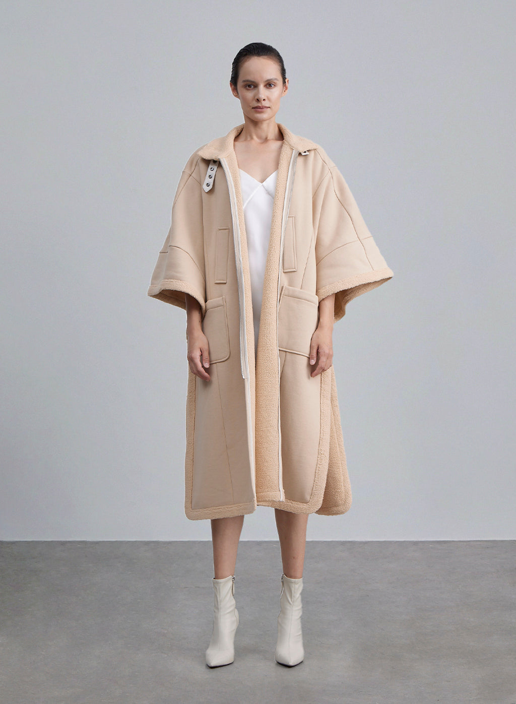 Creamy Zip Front Batwing Coat image 0