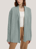 Wool-Cashmere Cardigan With Ribbed Shawl Collar - Lake Blue, L image