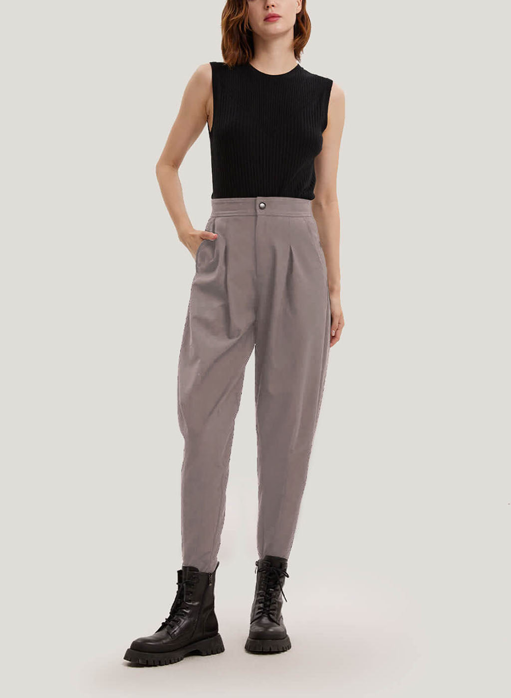 Wool-Blend Tapered Trousers - Grey, M image