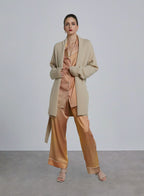 Belted Ribbed Trim Wool Cardigan