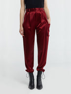 Satin Effect Cargo Pants - Burgundy, XS image