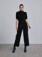 Lace Patchwork Mock Neck Top - Black, S image