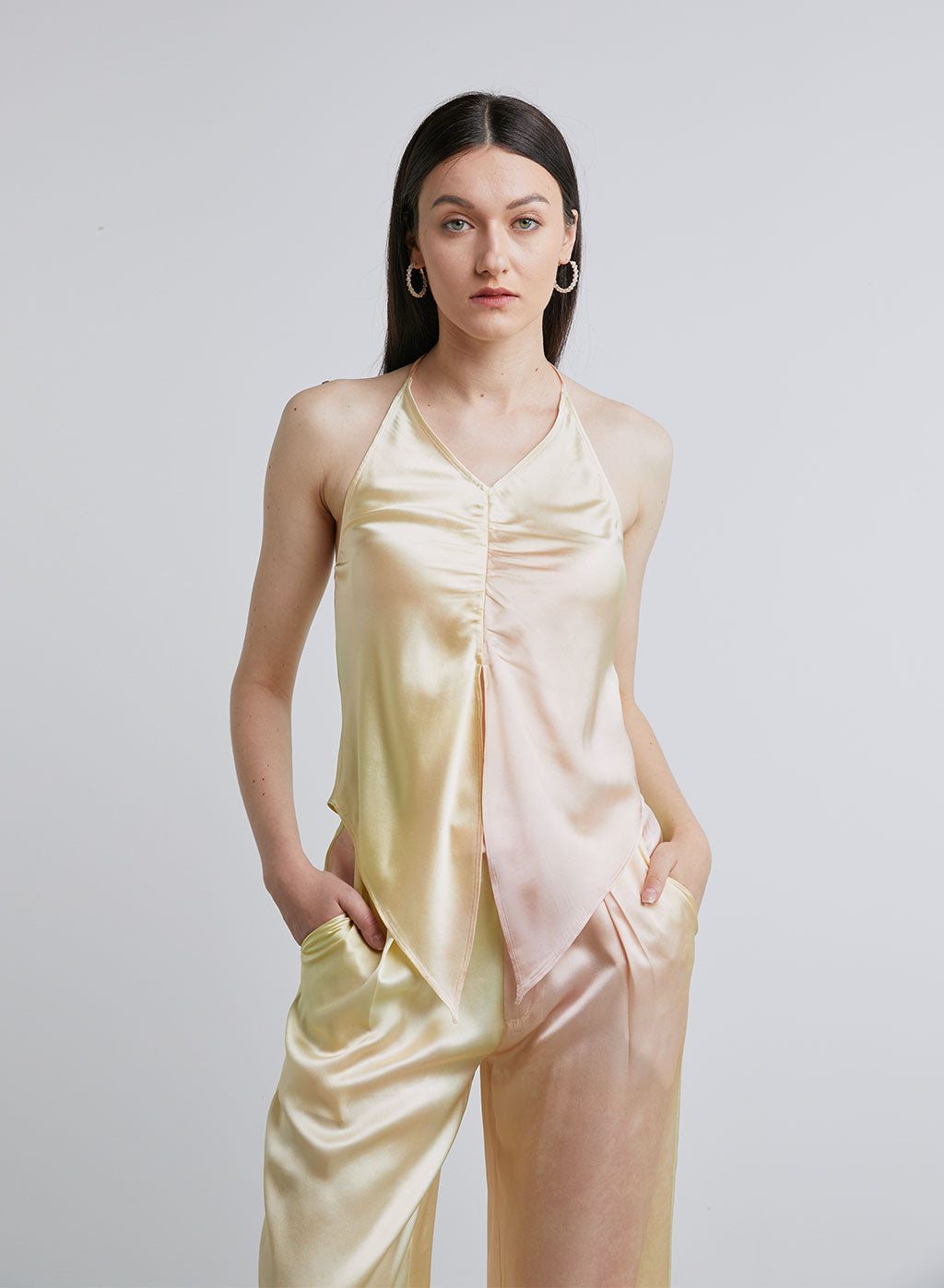 Asymmetric Gradient Silk Halter Top image 0