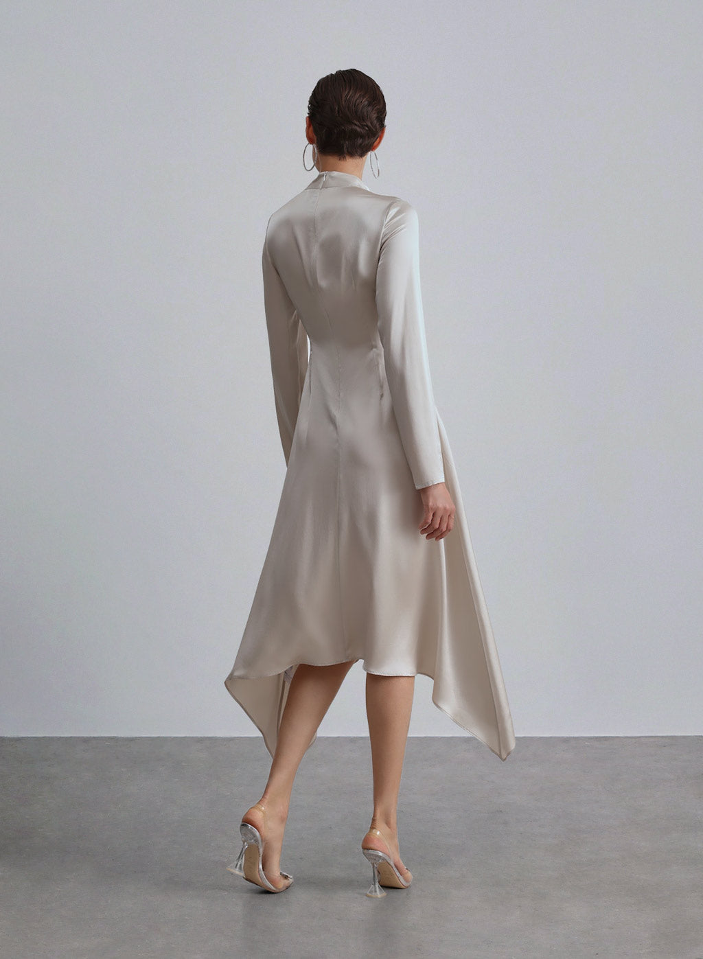 Turtle Neck High Low Hem Silk Dress image 1