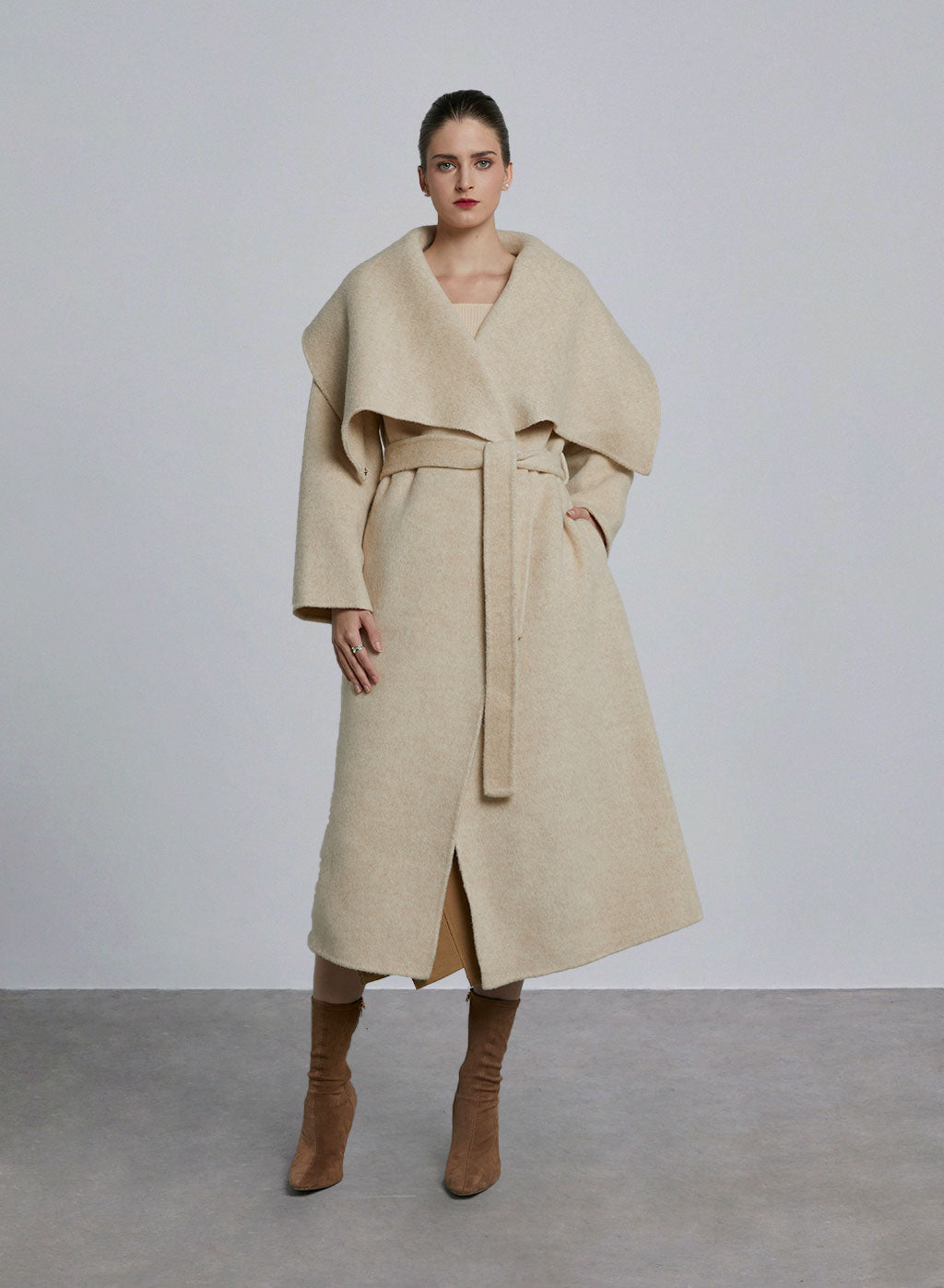 Large Lapel Open Front Wool Coat