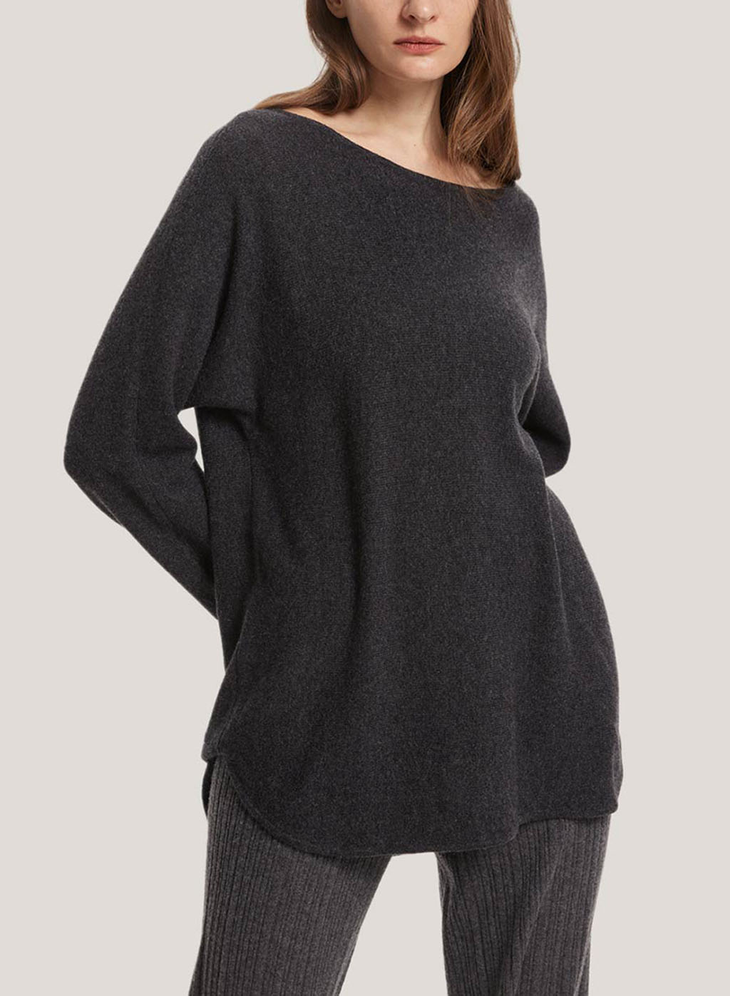 Boatneck Oversized Cashmere Sweater - Grey, L image