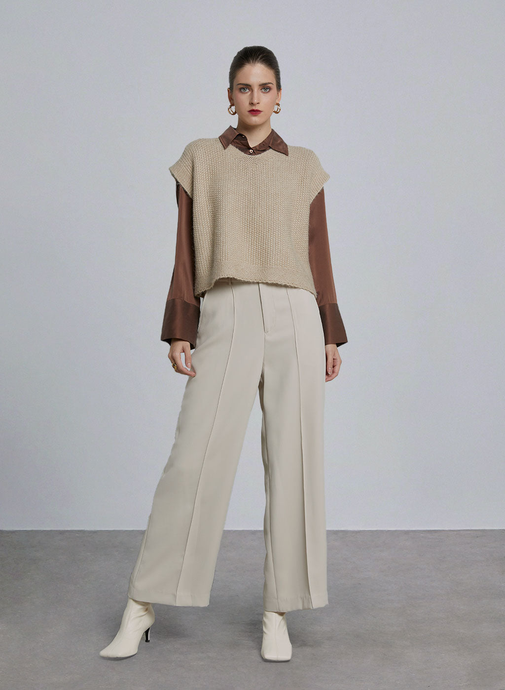 Pointelle-Knit Crewneck Slipover - Magnolia, S image