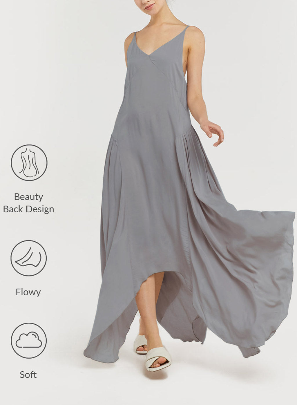 Asymmetric Backless Strap Dress - Middle Grey, L image