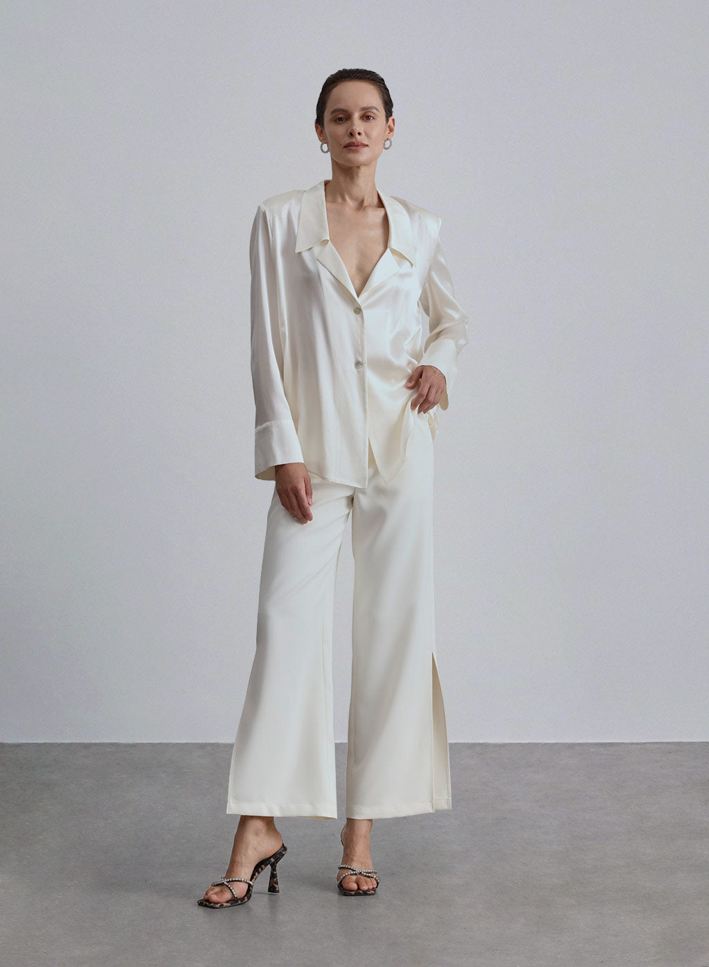 Shoulder Pad Collar Silk Blouse image 0
