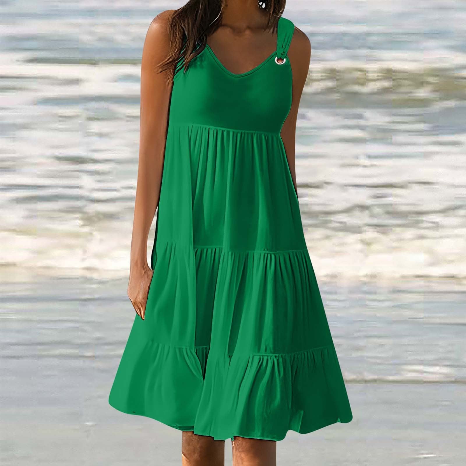 Casual Elegant Stitching Dress Women - Grass Green, M image